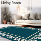 Deep Teal Floral Border Rug