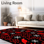 Red Cardinal Snowflakes Black Rug