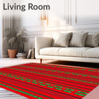 Bold Red Green Striped Vertical Columns Rug