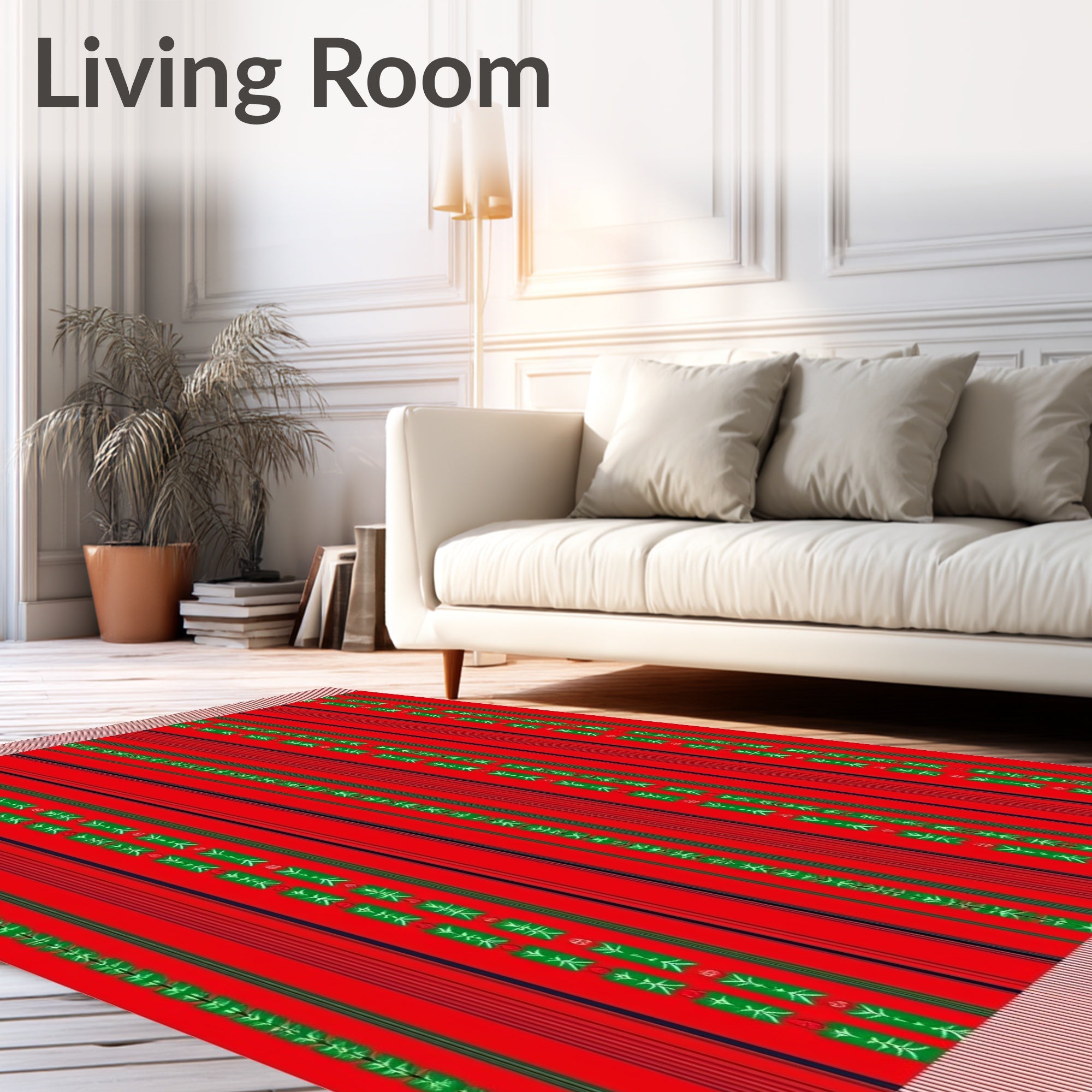 Bold Red Green Striped Vertical Columns Rug