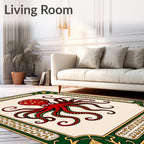 Crimson Octopus Floral Frame Rug
