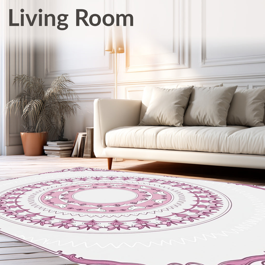 Elegant Pink Floral Mandala Accent Rug