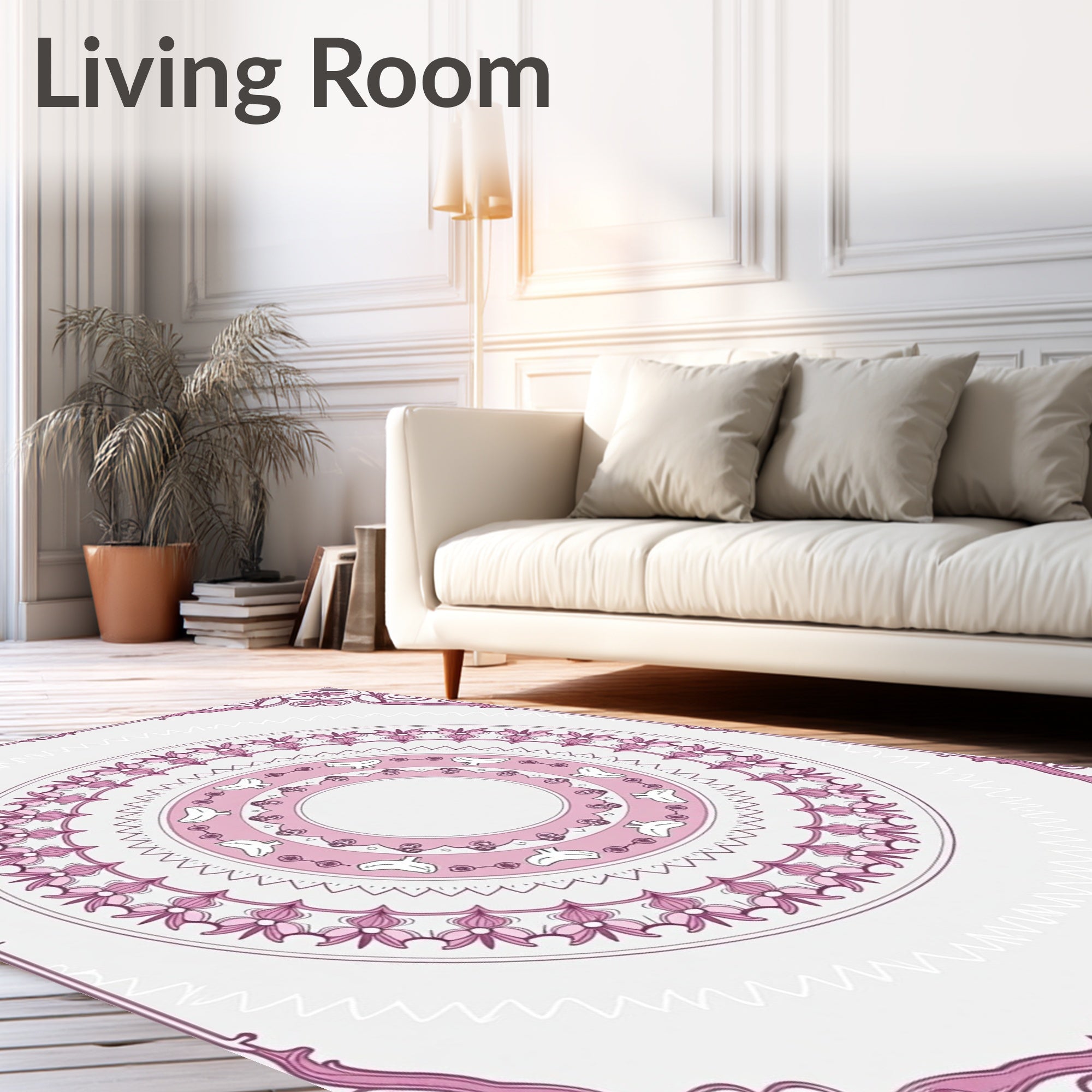 Elegant Pink Floral Mandala Accent Rug