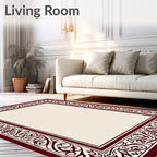 Deep Burgundy Ornate Scroll Border Rug