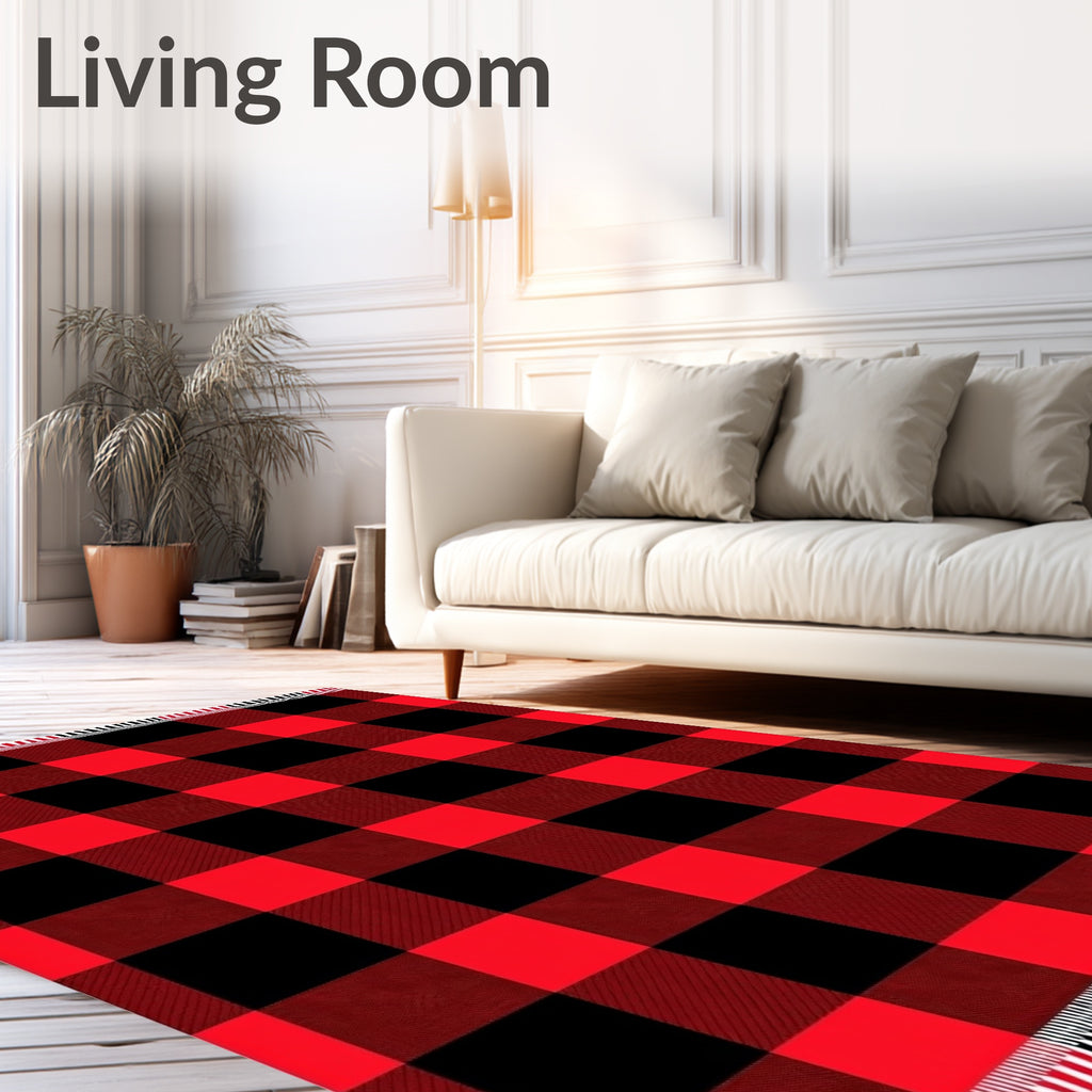 Crimson Lumberjack Squares With Fringe Rug
