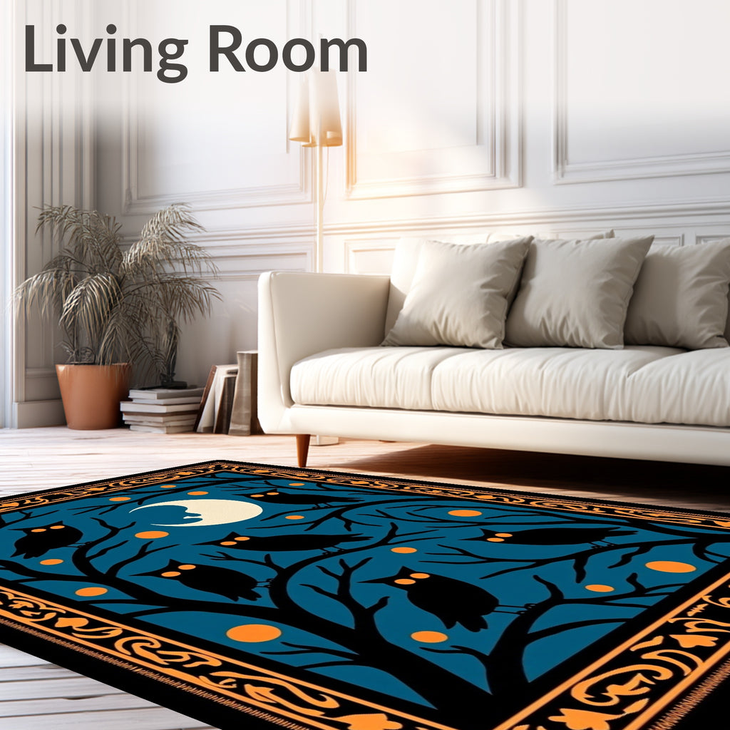 Halloween Night Owl Moon Scene Rug