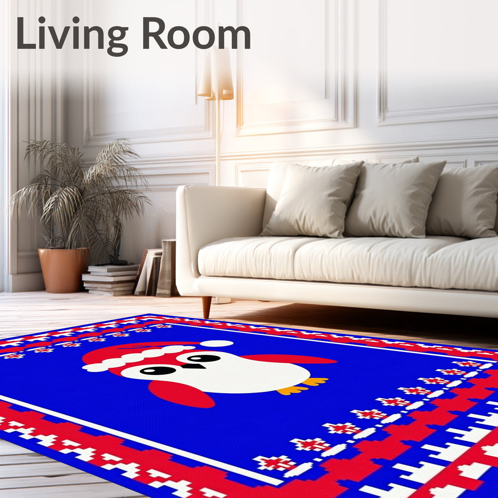 Cute Red Penguin Christmas Sweater Rug