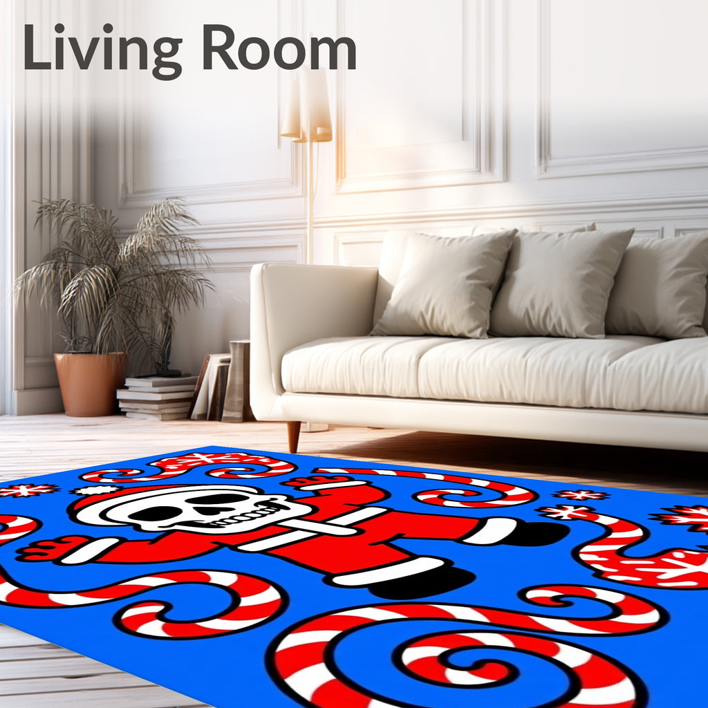 Festive Skull Santa Candy Cane Snowflakes Rug