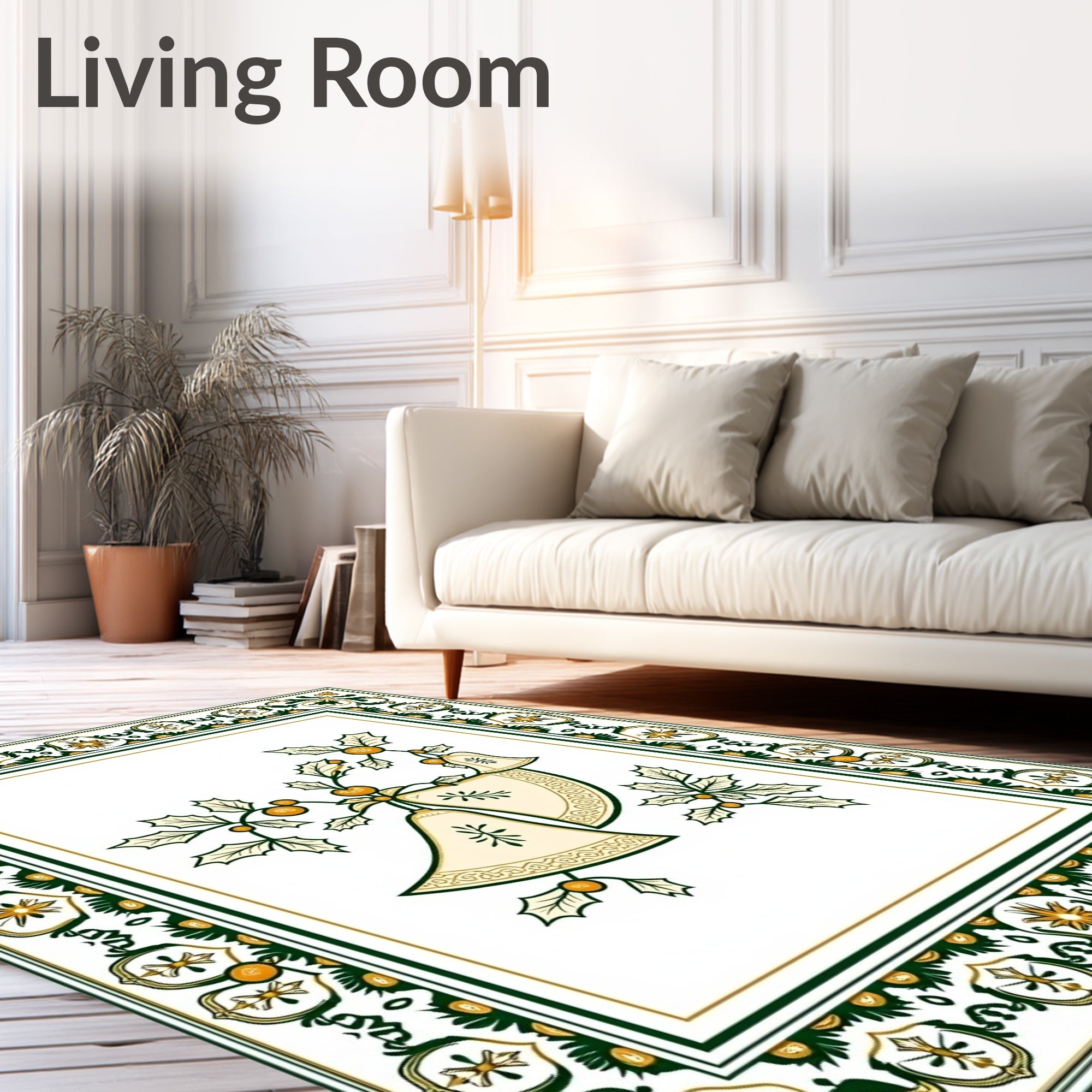 Cream Jingle Bells Holly Border Rug