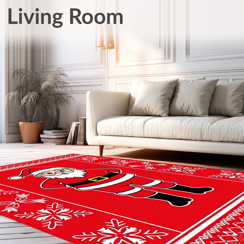 Festive Red Santa Claus Snowflake Border Rug