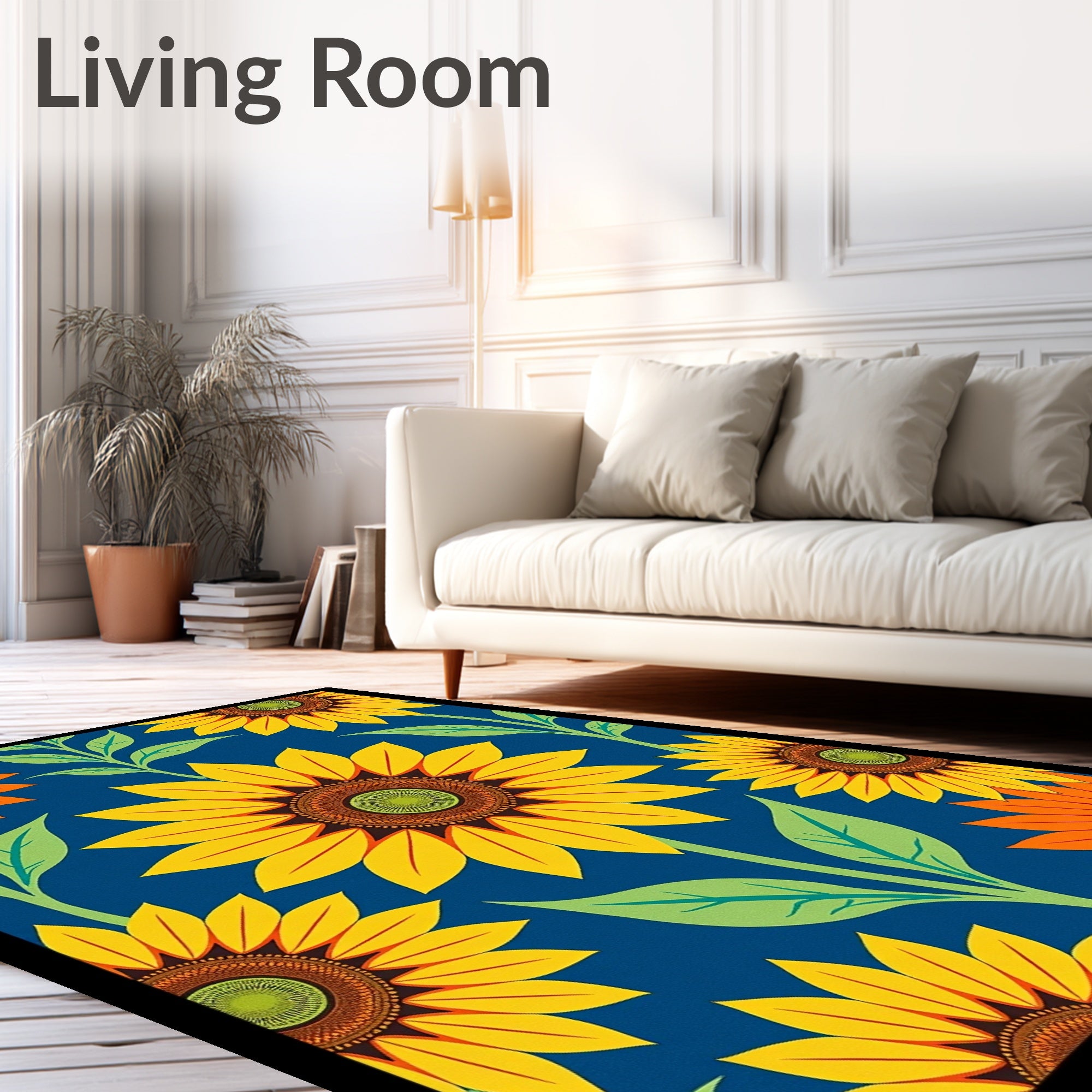 Vibrant Sunflower Garden With Blue Background Rug