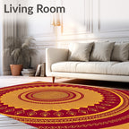 Crimson Gold Radial Sunburst Mandala Rug