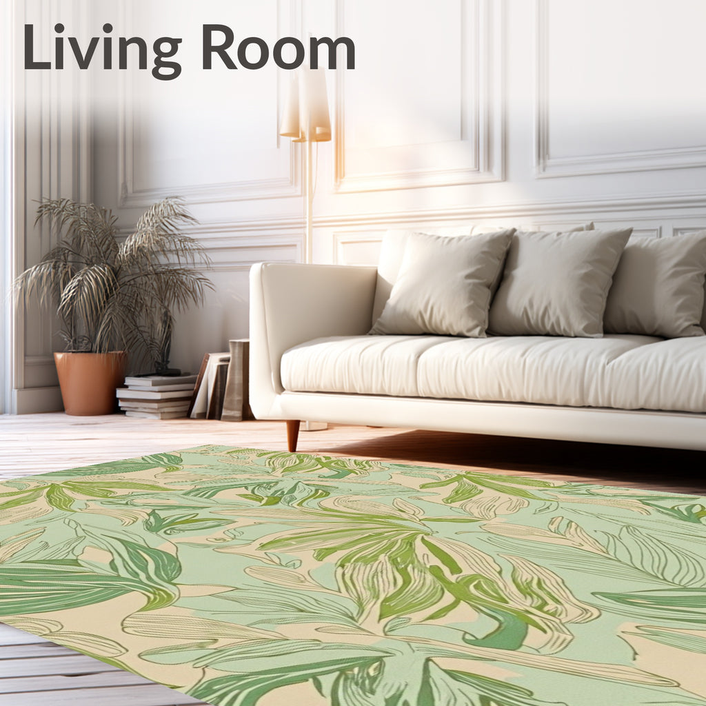 Green Linen Leaf Scatter Rug