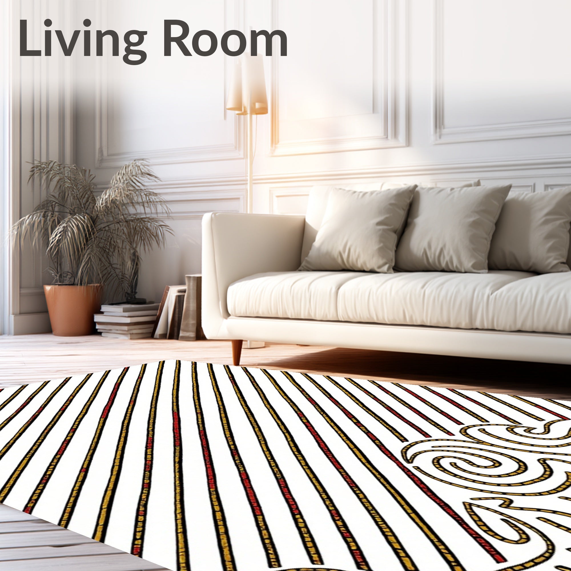 Red Gold Diagonal Stripes Swirls Rug
