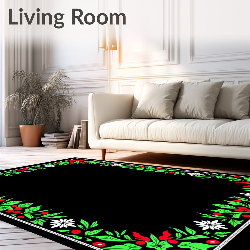 Holly Berry Floral Border Rug