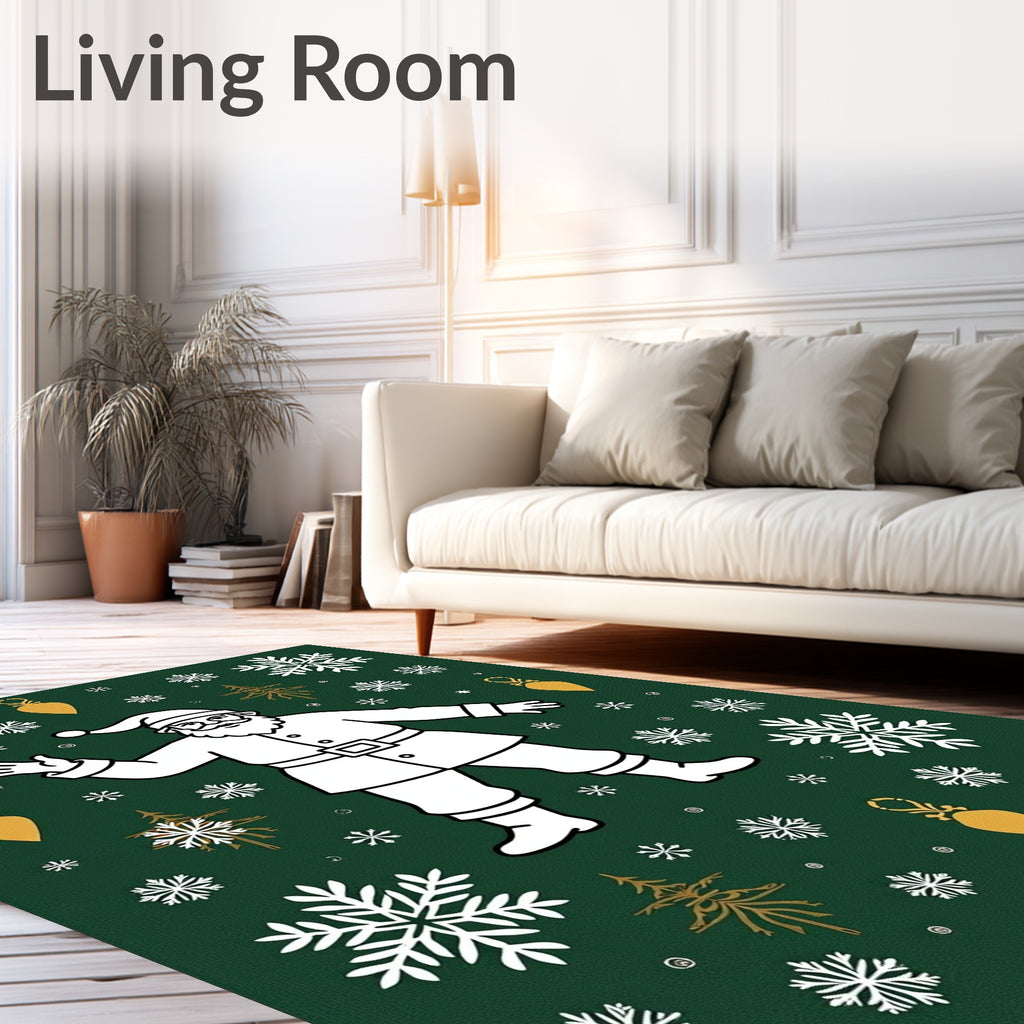 Festive Santa Christmas Snowflakes Holly Tree Rug