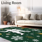 Festive Santa Christmas Snowflakes Holly Tree Rug