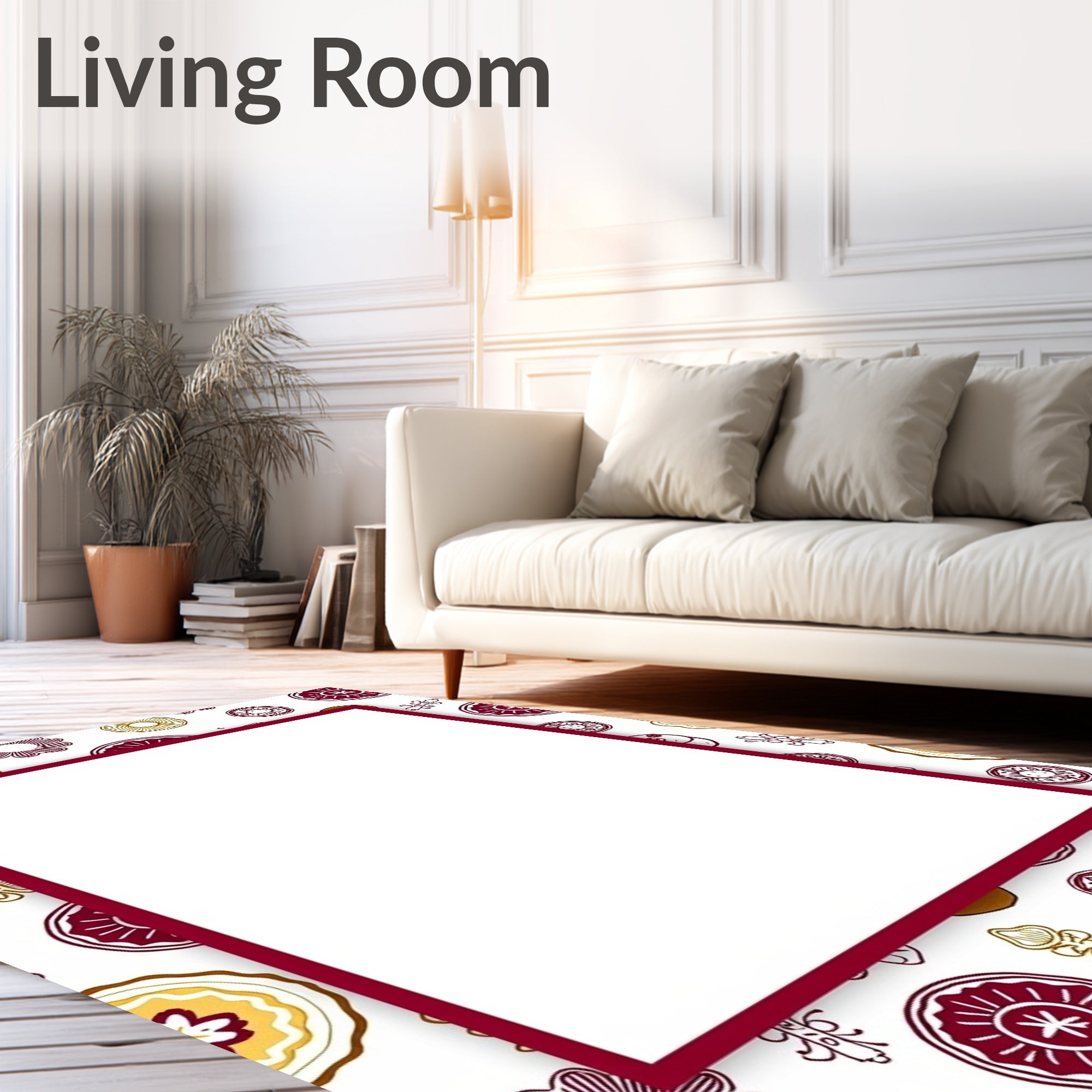 Burgundy Gold Mandala Swirl Medallions Rug