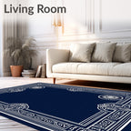 Art Deco Navy White Concentric Floral Rug
