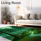 Moonlit Forest Stream With Red Flowers Rug