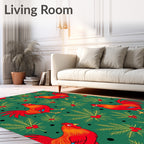 Crimson Roosters Festive Evergreen Branches Rug
