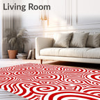 Vibrant Red Swirl Geometric Collage Rug