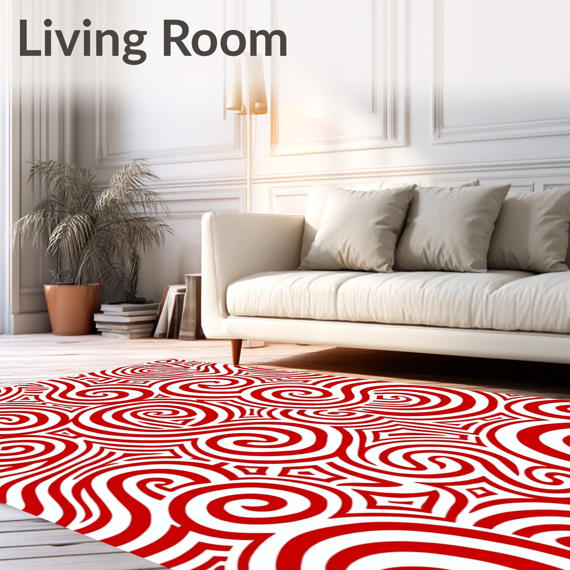 Vibrant Red Swirl Geometric Collage Rug