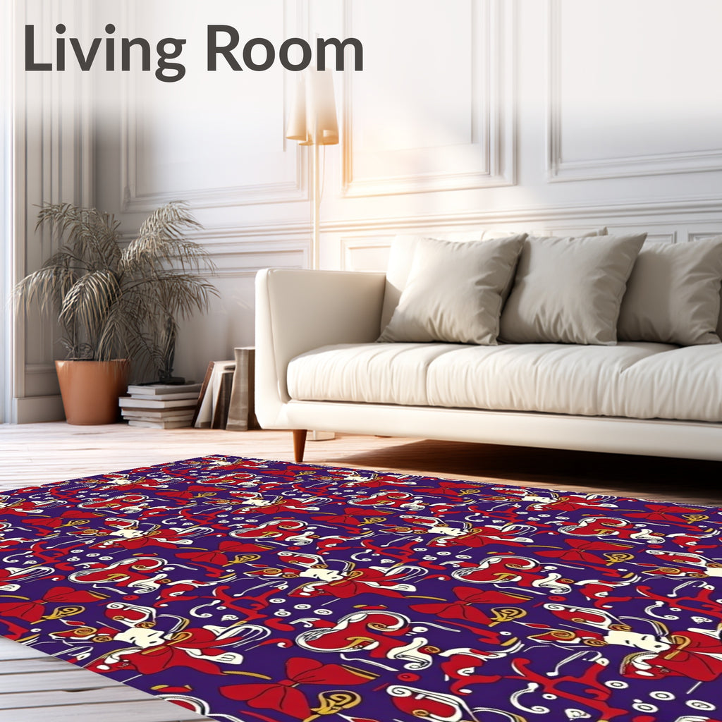Crimson Golden Bows Abstract Whimsy Rug