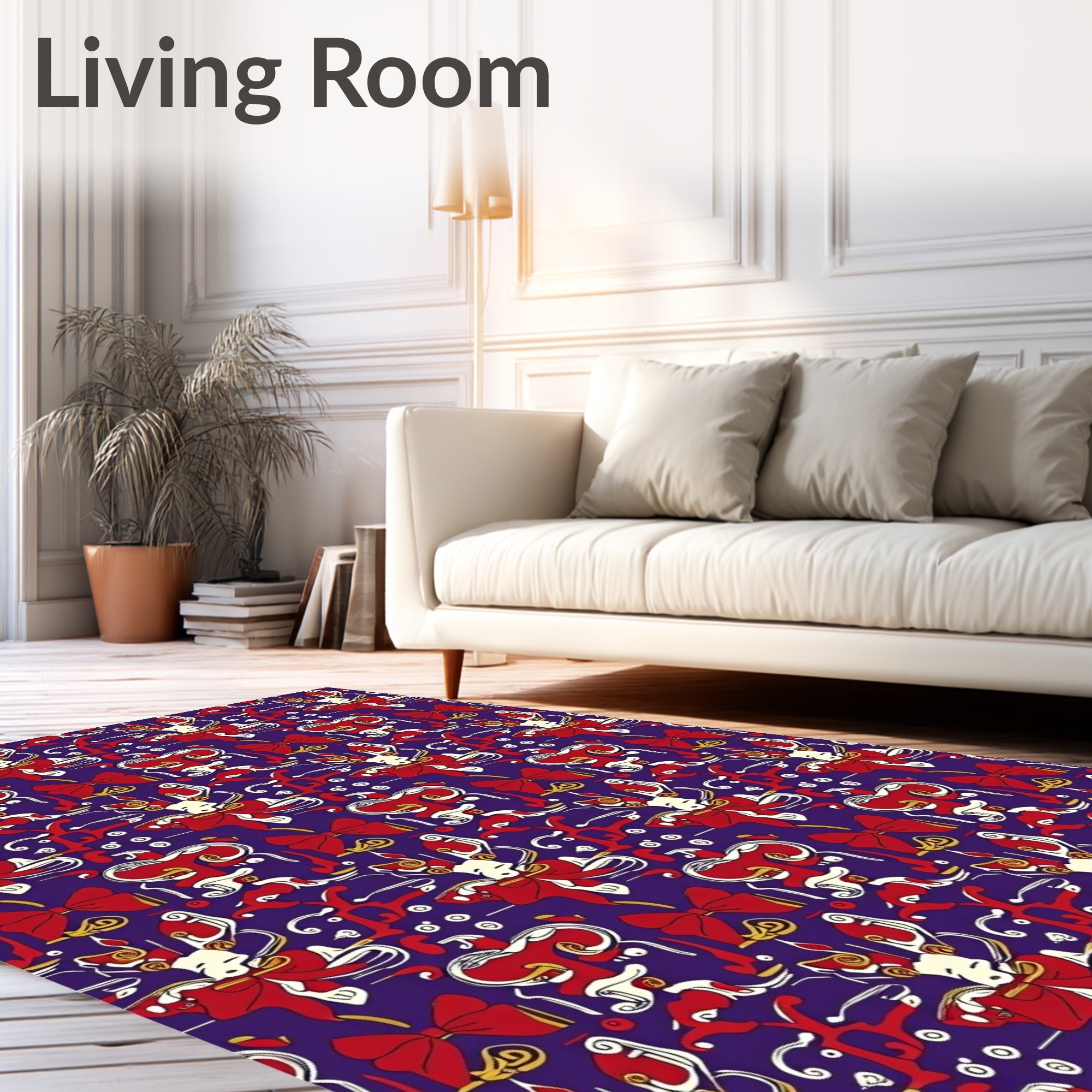 Crimson Golden Bows Abstract Whimsy Rug
