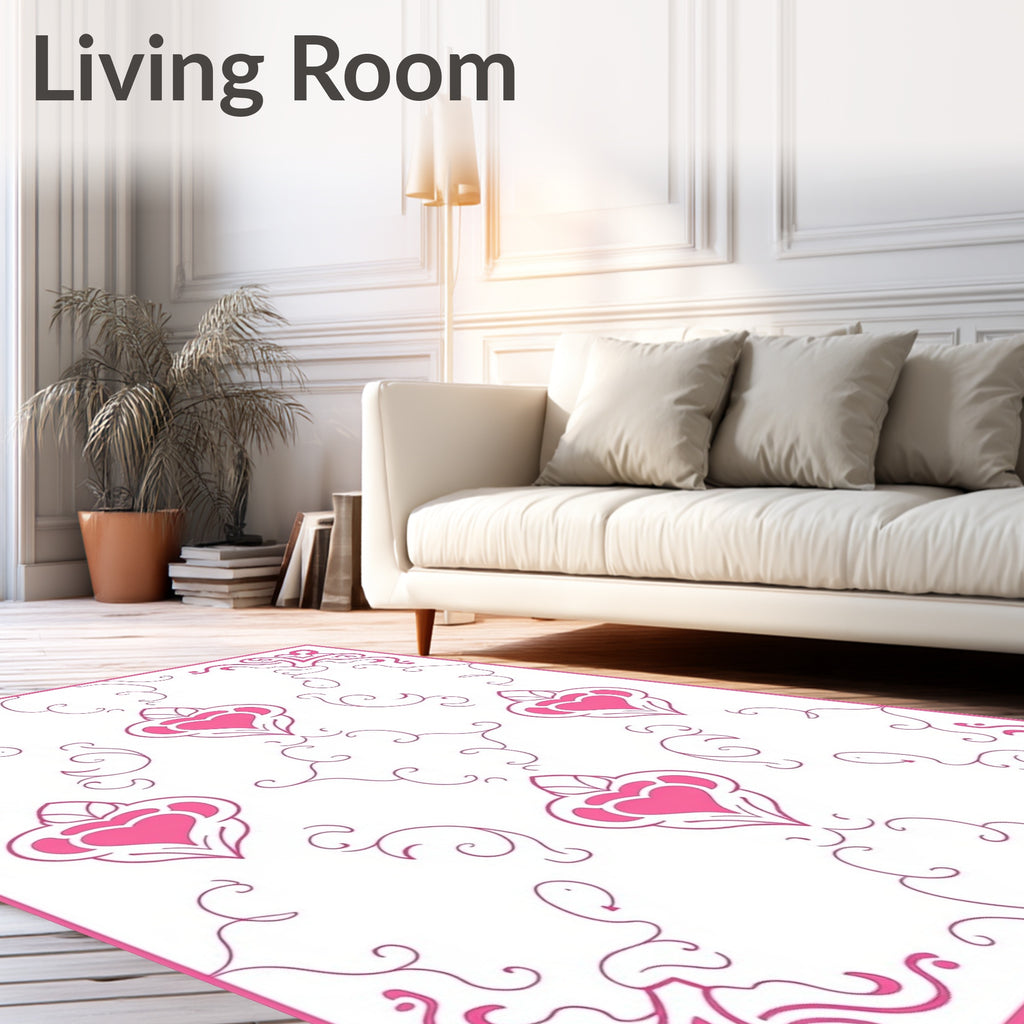 Pink Heart Filigree Swirls Rug