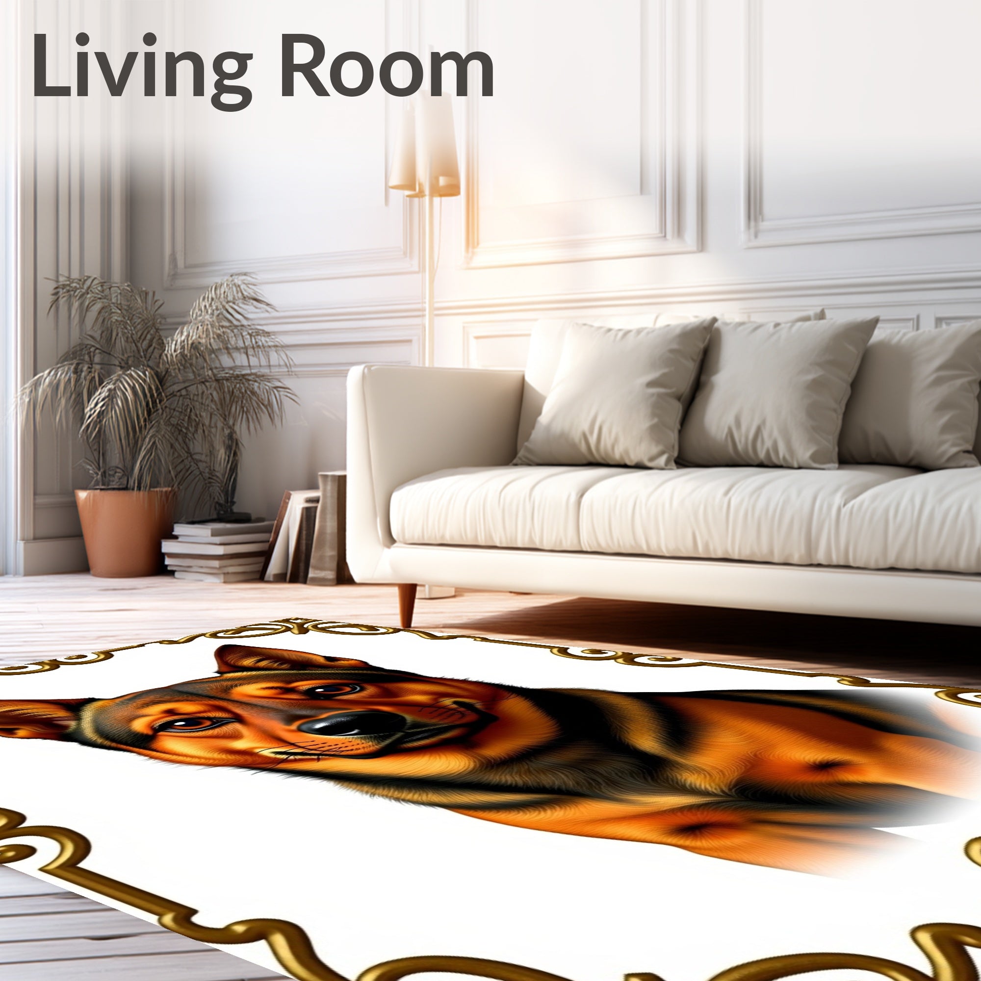 Golden Amber Dog Portrait Frame Rug