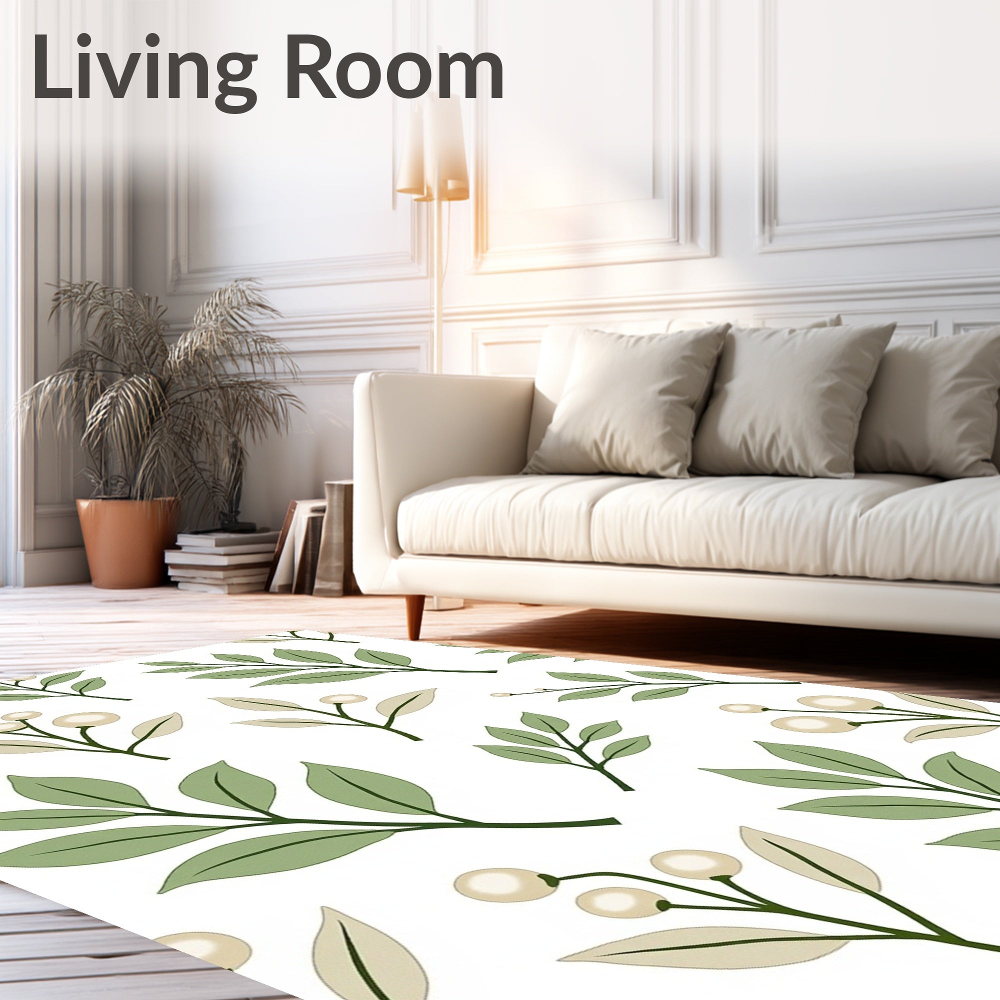 Botanical Sprigs Ivory Cream Greenery Rug