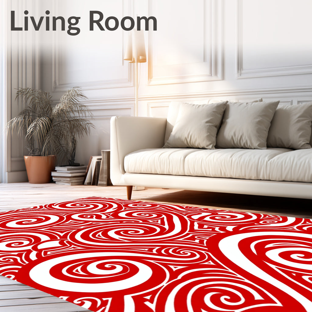 Dynamic Red Swirl Abstract Rug