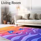 Joyful Blue Dolphins Sunset Ocean Waves Rug