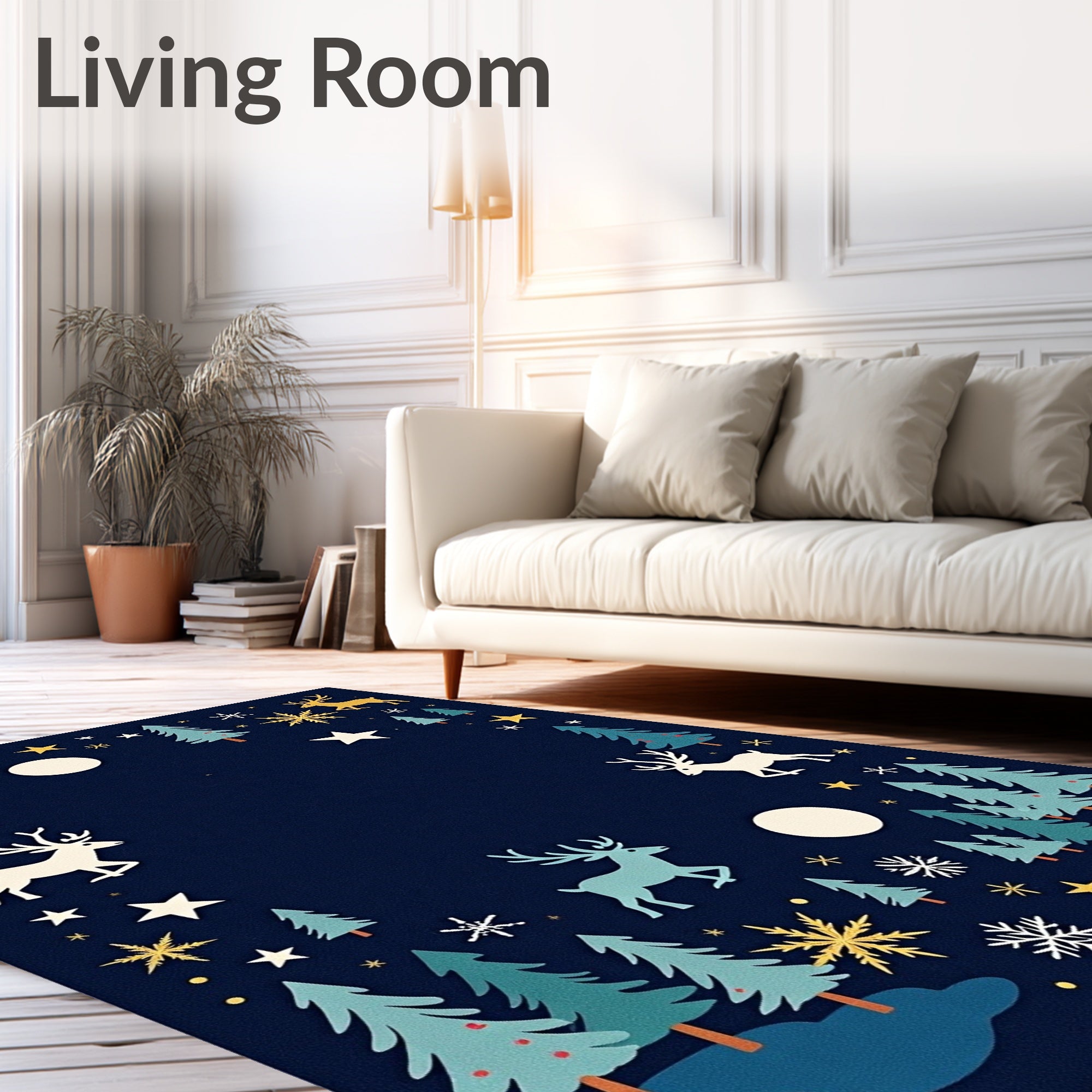 Winter Wonderland Woodland Reindeer Scene Rug