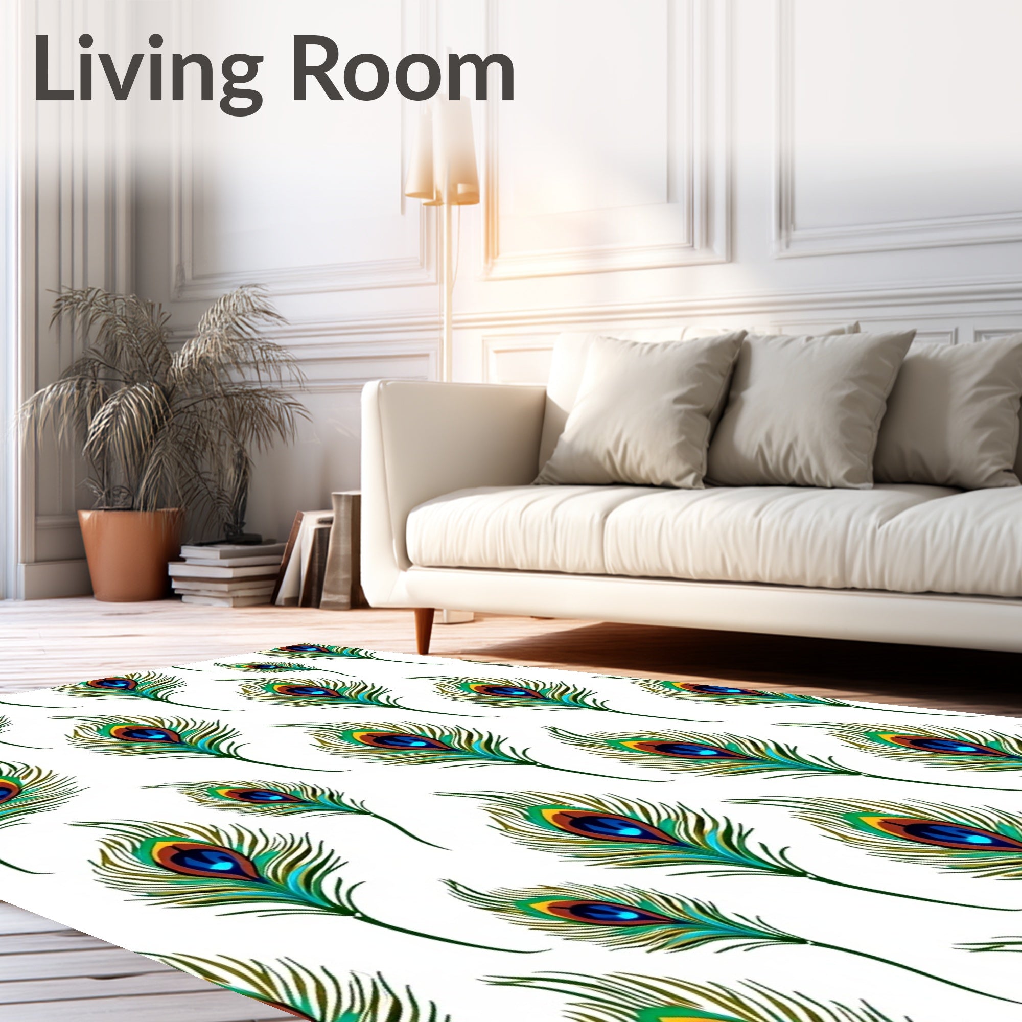 Vibrant Emerald Blue Peacock Feather Rug