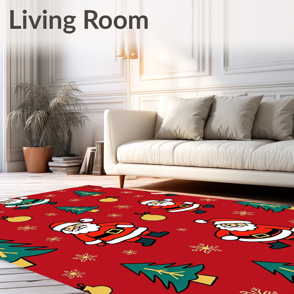 Christmas Red Santa Trees Ornaments Rug