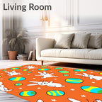Whimsical White Bunnies Easter Eggs Orange Rug