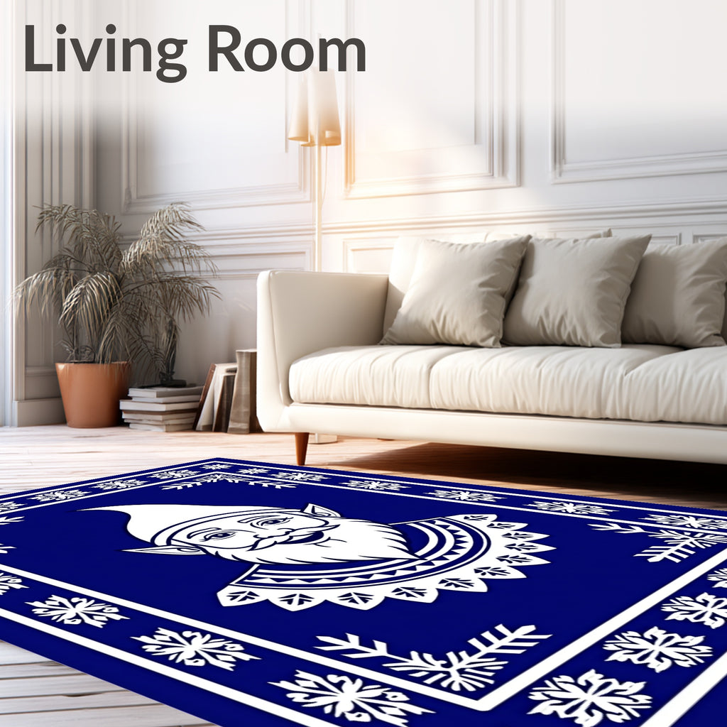Whimsical Blue Gnome Snowflake Border Rug