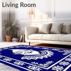 Whimsical Blue Gnome Snowflake Border Rug