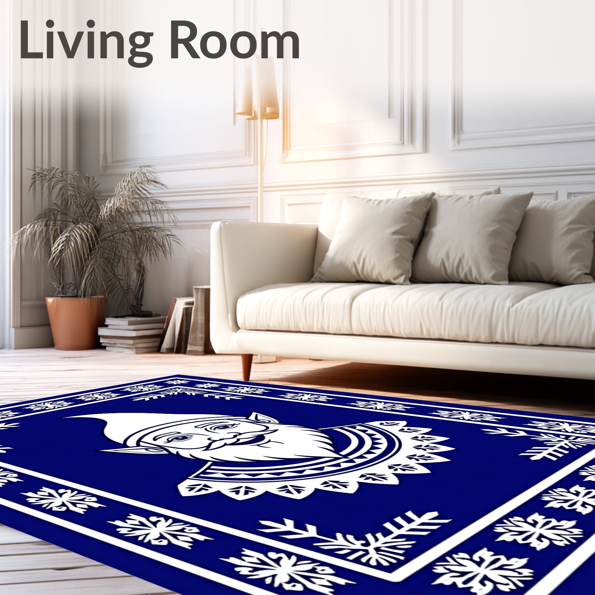 Whimsical Blue Gnome Snowflake Border Rug