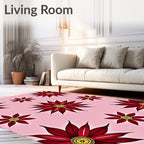 Crimson Leafy Flower Medallion Rug