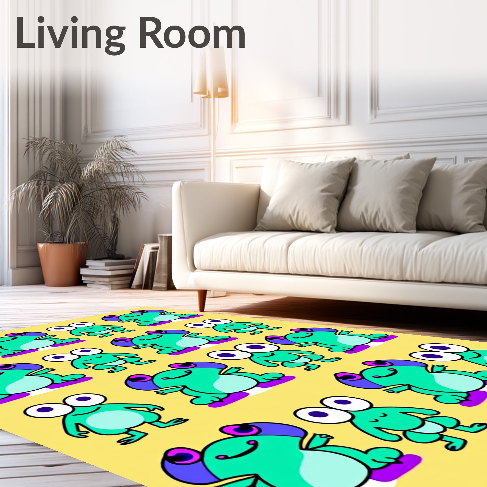 Aqua Frog Characters With Purple Accents Rug