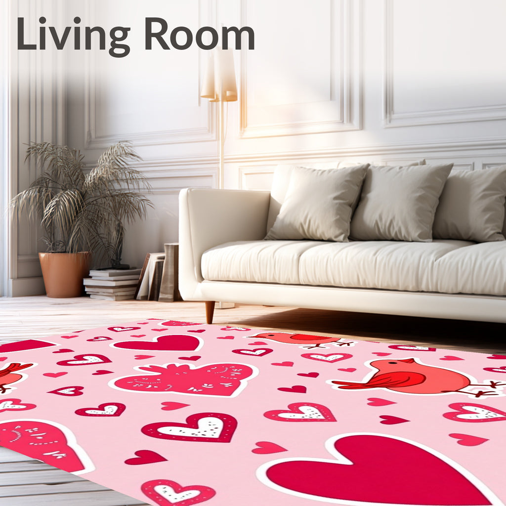 Pink Hearts And Red Birds Repetition Rug