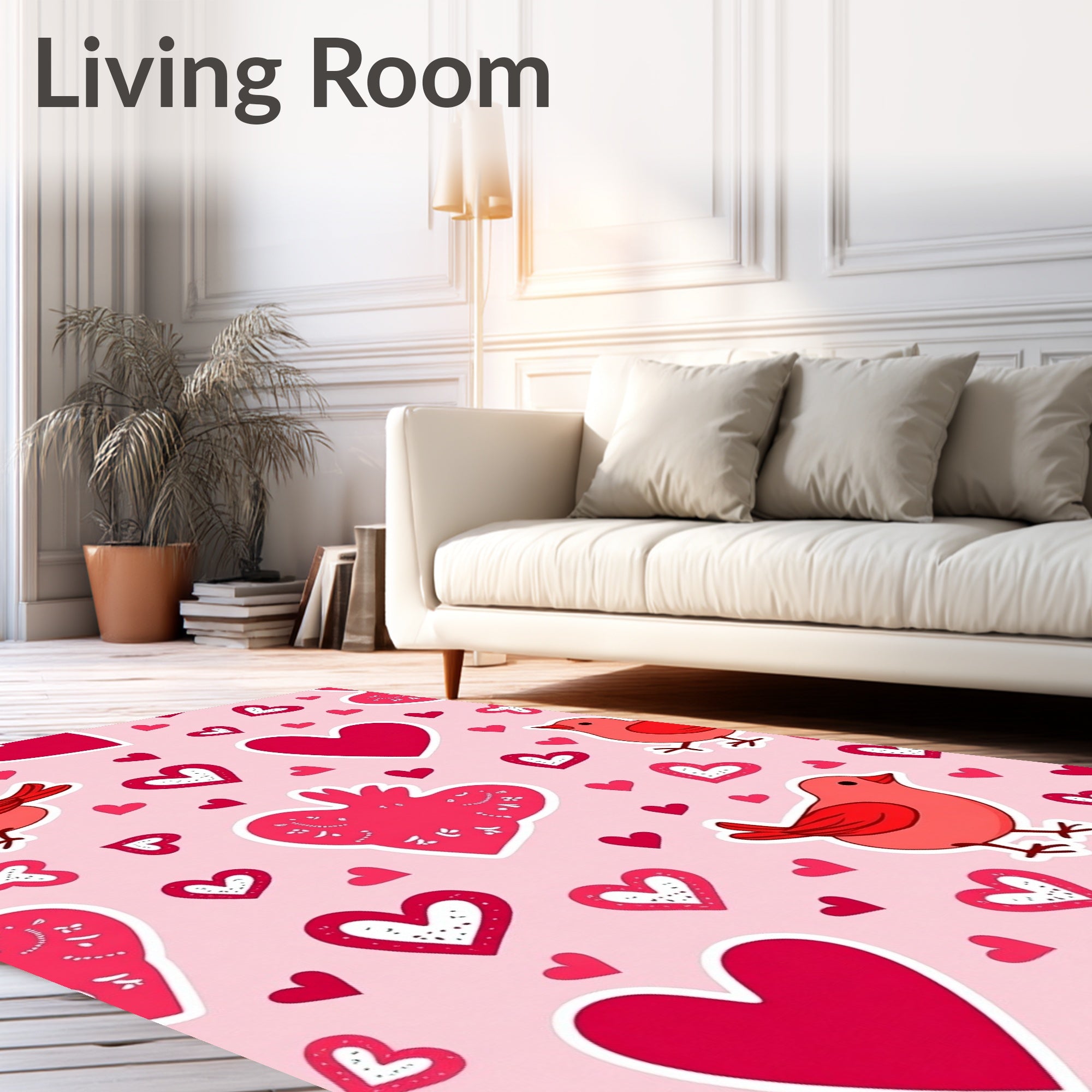 Pink Hearts And Red Birds Repetition Rug