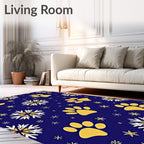Gold Paw Snowflakes Blue Rug