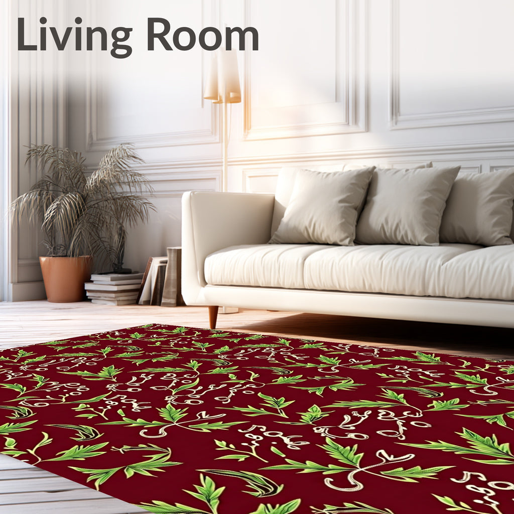 Crimson Vine Calligraphy Garden Rug