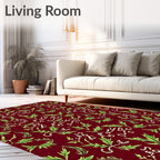 Crimson Vine Calligraphy Garden Rug