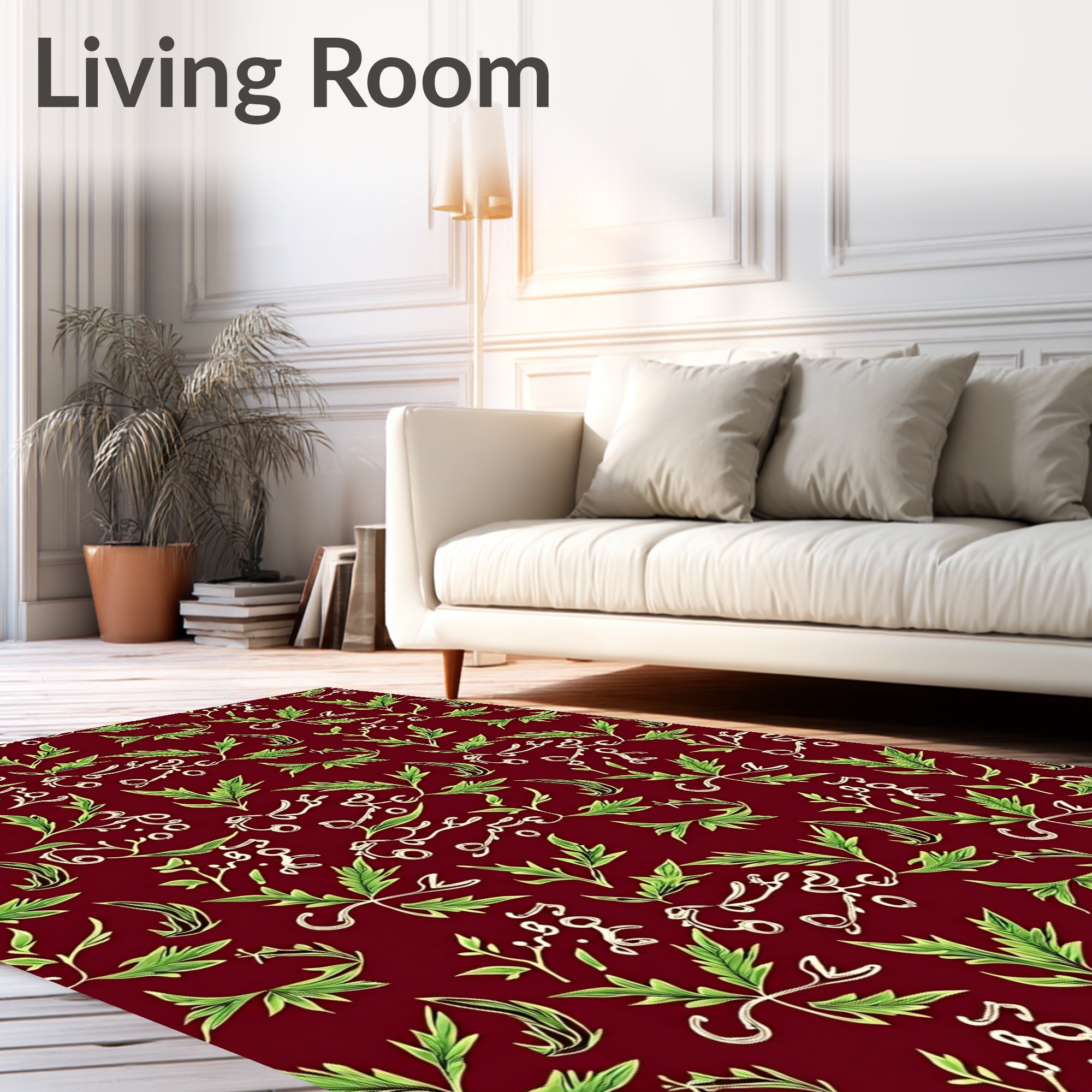 Crimson Vine Calligraphy Garden Rug