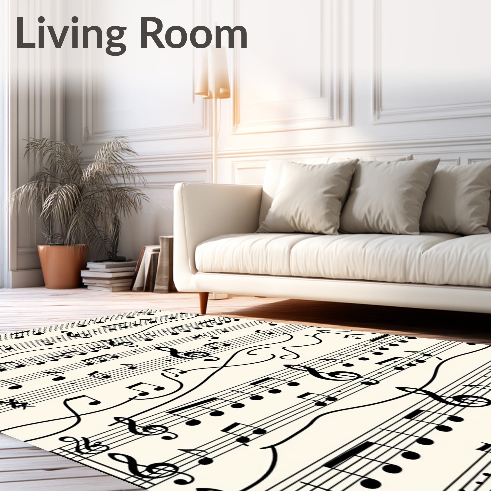Black Musical Notes Staff Rug